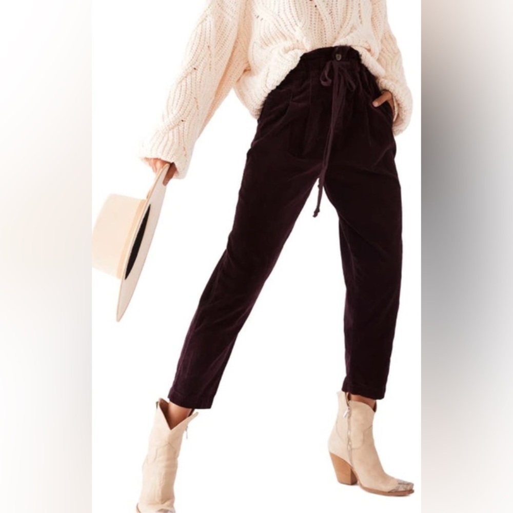 NWT Free People Margate Corduroy Paperbag Pants Panther Rose/Purple Size Small
